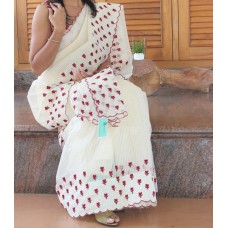 Beige Cream embroidered kota silk saree